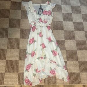 Chelsea & Violet White High-Low Dress with Pink Rose Print